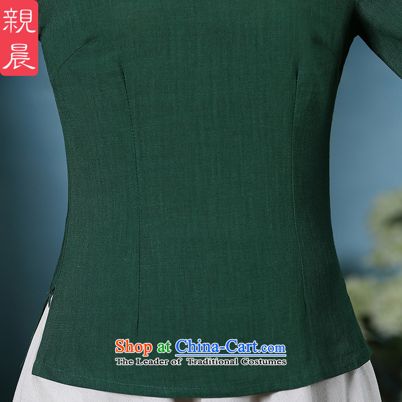 The pro-am retro qipao shirt 2015 new daily cotton linen improved Fall/Winter Collections female dresses long-sleeved shirt + beige long skirt , L, pro-am , , , shopping on the Internet