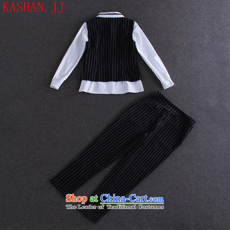 2015 Autumn new stylish look white tunic + streaks, a + trousers kits B727 picture color L, Susan Sarandon Zaoyuan (KASHAN.JJ card) , , , shopping on the Internet