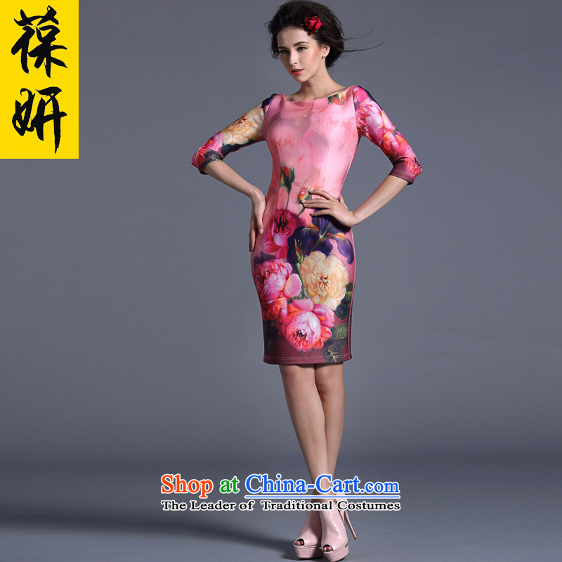 Charlene Choi 2015 autumn and winter, and always maintain the new national Wind Flower Stamp Sau San dresses qipao female 13 000-13 500 during blue paintings air layer 1 for XL, Baorong Charlene Choi has been pressed shopping on the Internet