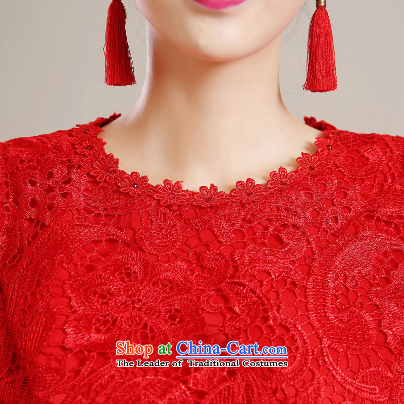 The Syrian wedding bows service hour brides fall 2015 new red qipao in cuff Wedding Dress Short of female red S time Sau San Syrian shopping on the Internet has been pressed.