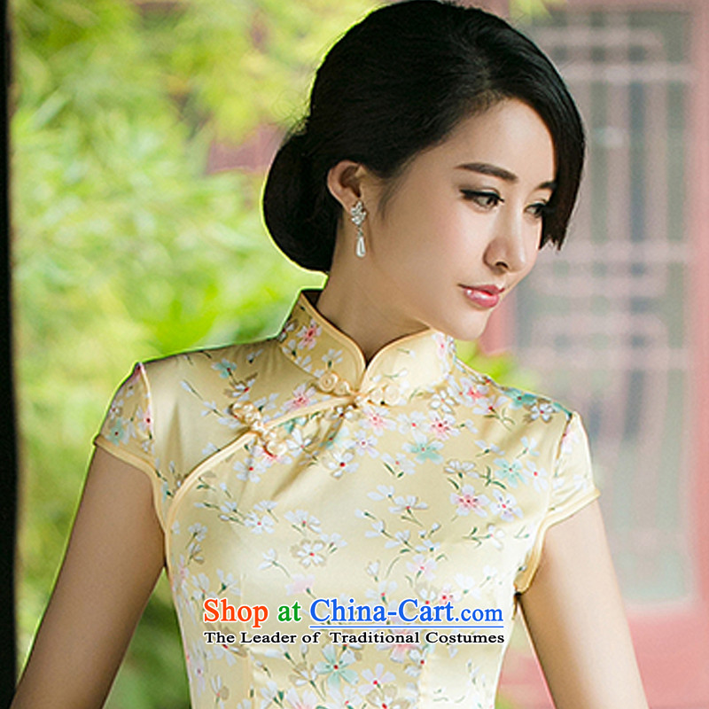 Leung Ching improved stylish daily micro-short qipao daisies Silk Dresses Annual Sau San high collar of the forklift truck low daisies green M Leung micro-ching , , , shopping on the Internet
