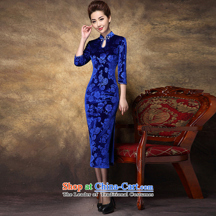 Web soft clothes 2015 know elegant imports of nostalgia for the gold velour long high on the forklift truck cheongsam dress/Sapphire Blue XL Photo, prices, brand platters! The elections are supplied in the national character of distribution, so action, buy now enjoy more preferential! As soon as possible.