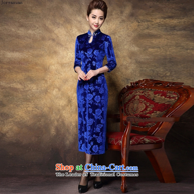 Web soft clothes 2015 know elegant imports of nostalgia for the gold velour long high on the forklift truck cheongsam dress/sapphire blue -XL, Nga Xuan (joryaxuan) , , , shopping on the Internet