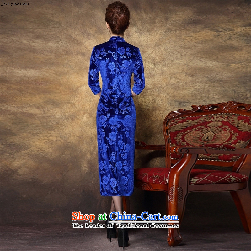 Web soft clothes 2015 know elegant imports of nostalgia for the gold velour long high on the forklift truck cheongsam dress/sapphire blue -XL, Nga Xuan (joryaxuan) , , , shopping on the Internet