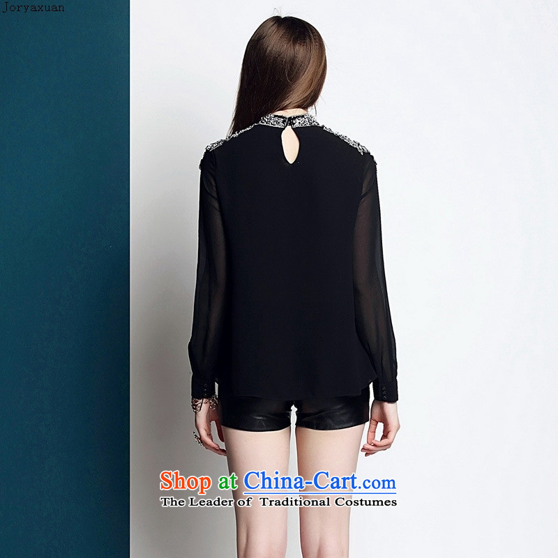 Web soft clothes in spring and summer 2015 Women's heavy industry staples black pearl sexy long sleeved shirt shirt T-shirt black , L-ya Xuan (joryaxuan) , , , shopping on the Internet