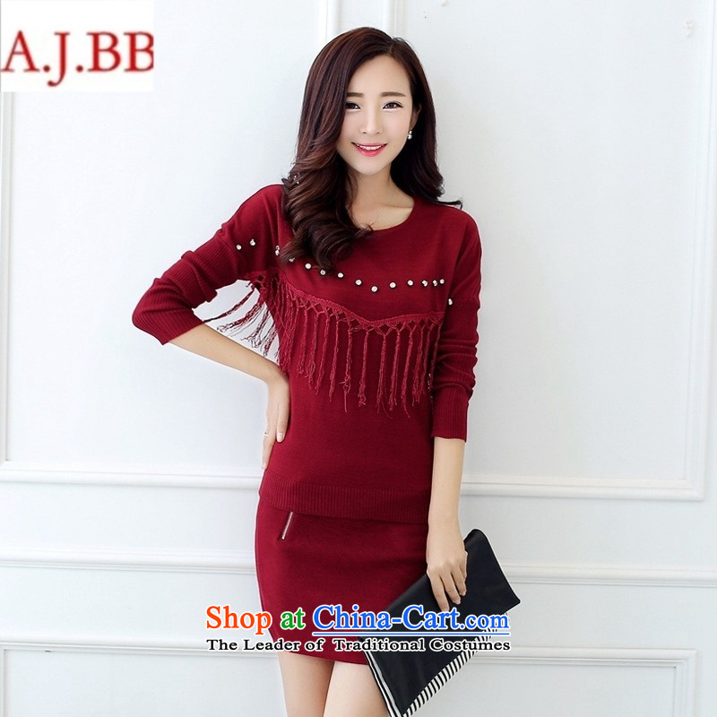 Orange Tysan *2015 fall inside the new Korean round-neck collar long-sleeved T-shirt packet flow su knitted and woven skirts leisure two kits FBH708 wine red XL,A.J.BB,,, shopping on the Internet