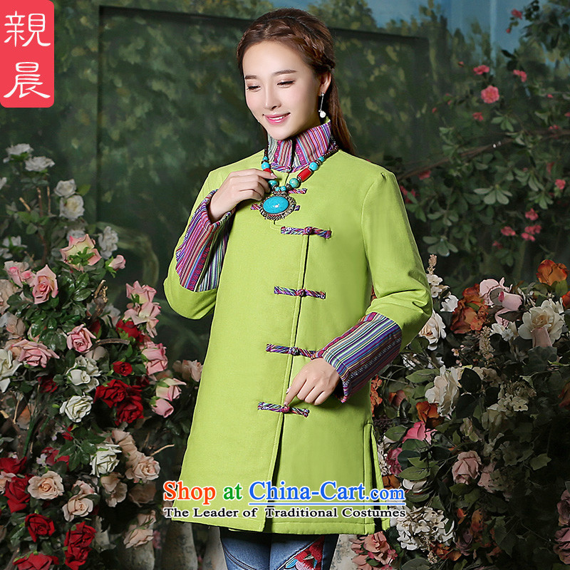Ms. Tang improved blouses 2015 Fall/Winter Collections in new women's long long-sleeved stylish large cotton linen coat green M, PRO-AM , , , shopping on the Internet