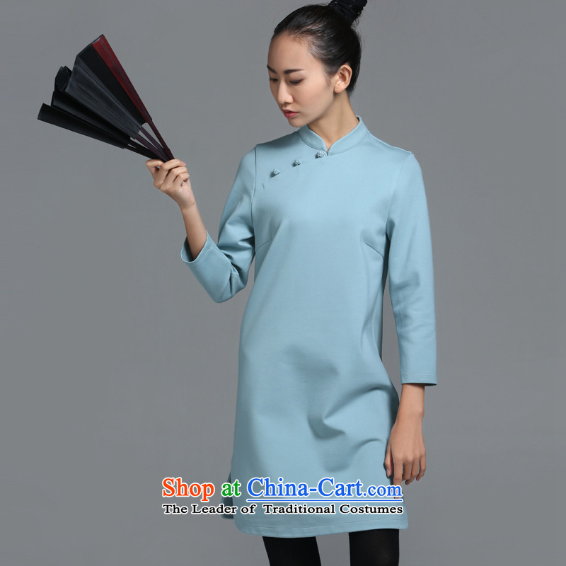 【 mustard original health code/China wind in the new Chinese disc is pressed to tie small collar improved cheongsam dress women female designers autumn and winter dresses days cyan spot M mustard original (zenmo) , , , shopping on the Internet