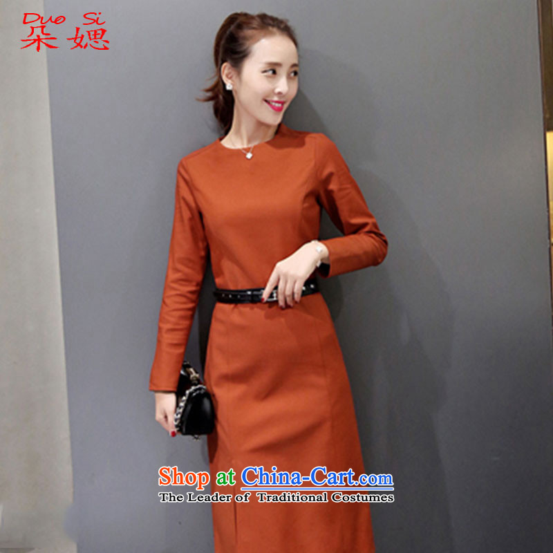   The new 2015 媤 flower autumn and winter was improved and stylish decor, day-to-day long-sleeved cheongsam dress rusty red flower 媤 XL, , , , shopping on the Internet