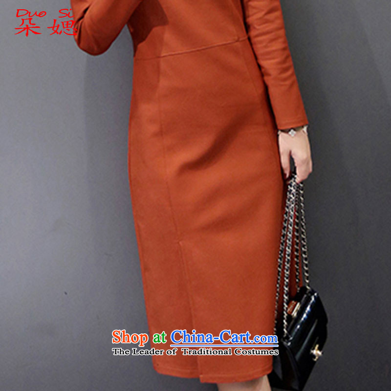   The new 2015 媤 flower autumn and winter was improved and stylish decor, day-to-day long-sleeved cheongsam dress rusty red flower 媤 XL, , , , shopping on the Internet