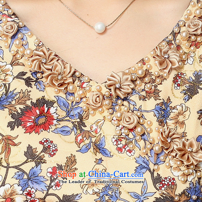 Oriental aristocratic Kam wadding 2015 autumn and winter new cotton qipao cheongsam dress daily improved elegant nail pearl embroidery warm brown M Oriental Cheongsam 574607 aristocratic shopping on the Internet has been pressed.