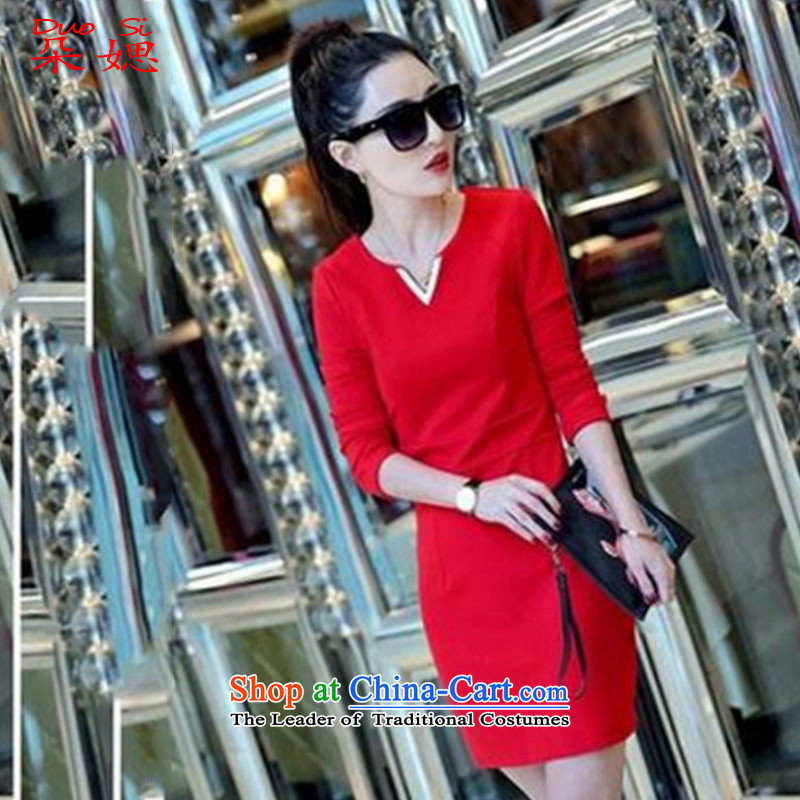 A  new 2015 媤 decorated in autumn and winter in video thin stylish improved day-to-day long-sleeved qipao Ms. dresses red S