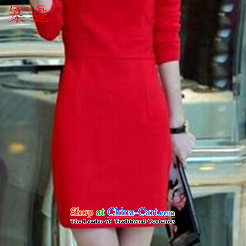 A  new 2015 媤 decorated in autumn and winter in video thin stylish improved day-to-day long-sleeved qipao Ms. dresses red flower 媤 S, shopping on the Internet has been pressed.