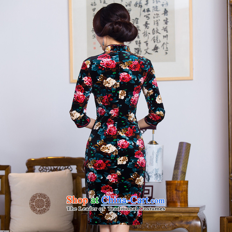 Floral Autumn Women's clothes Chinese Antique collar is pressed to improved Stretch Wool in long-sleeved cheongsam dress 7 Figure Color M floral shopping on the Internet has been pressed.