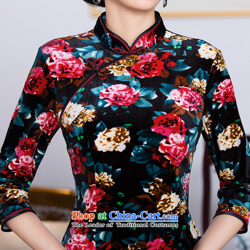 Dan smoke autumn Women's clothes Chinese Antique collar is pressed to improved Stretch Wool in long-sleeved cheongsam dress 7 Figure Color L, Dan Smoke , , , shopping on the Internet