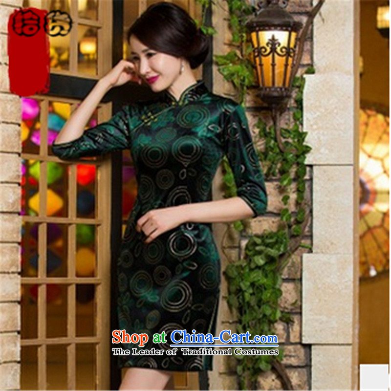 In the fall of 2015, the Volume pick new scouring pads in the short-sleeved video thin qipao gown is skirt temperament MOM pack qipao gown green XXL, wedding pickup (shihuo) , , , shopping on the Internet