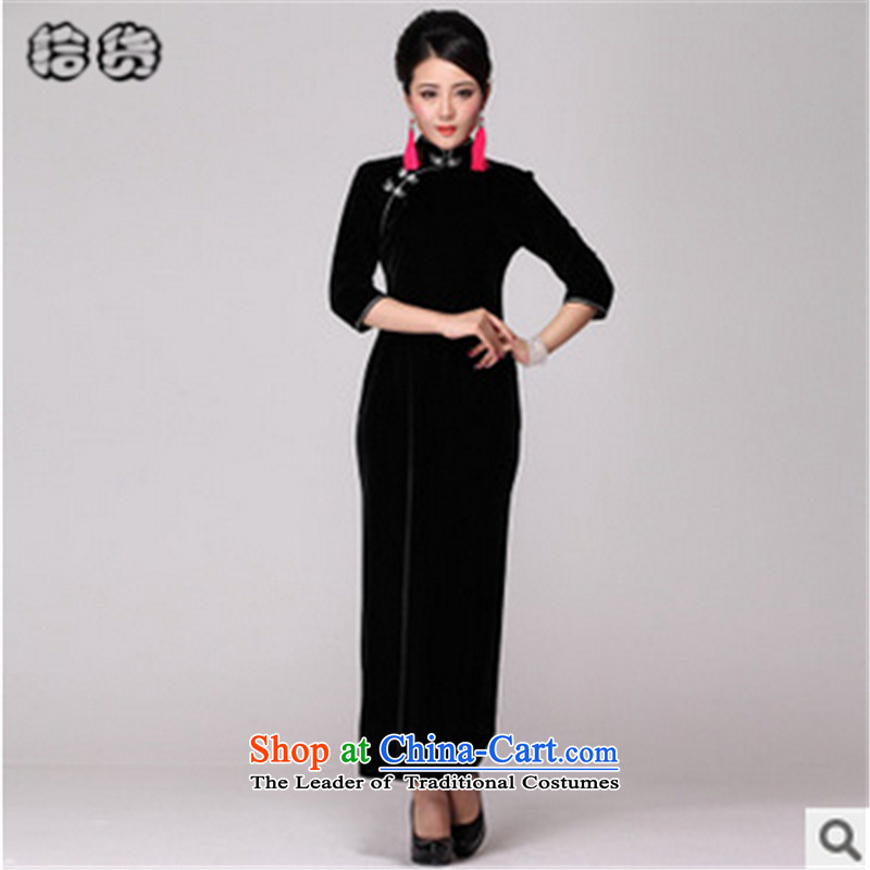 In the fall of 2015, the Volume pick new retro cheongsam dress long skirt long-sleeved stylish evening dress in older married women's clothes mother temperament blue sleeve (shihuo XXL, pickup) , , , shopping on the Internet