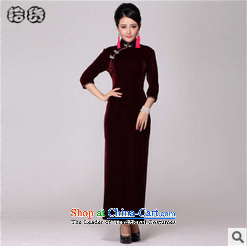In the fall of 2015, the Volume pick new retro cheongsam dress long skirt long-sleeved stylish evening dress in older married women's clothes mother temperament blue sleeve (shihuo XXL, pickup) , , , shopping on the Internet
