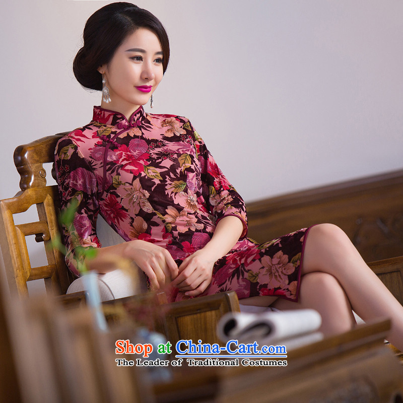 Find Sophie Autumn Chinese Women's clothes improved collar retro qipao Stretch Wool 7 cuff embossing qipao skirt Figure Color S find Sophie , , , shopping on the Internet
