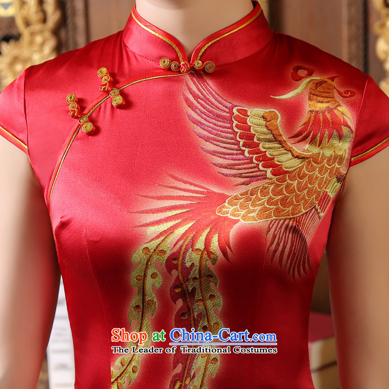 Morning land bride wedding dress bows Services Mr Ronald New 2015 Skirt Red Stylish retro qipao heavyweight silk rusty red XL, morning land has been pressed shopping on the Internet