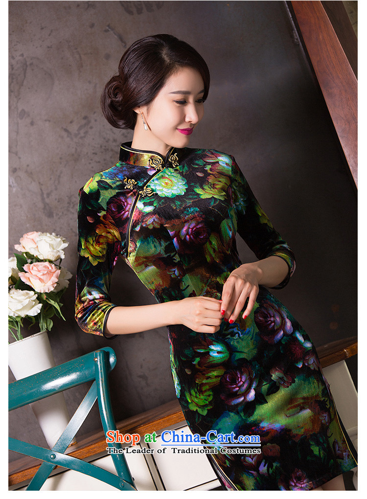 Dan smoke Women's clothes autumn 2015 improved cheongsam dress Chinese Sau San velvet collar retro seven short-sleeved qipao figure color L picture, prices, brand platters! The elections are supplied in the national character of distribution, so action, buy now enjoy more preferential! As soon as possible.