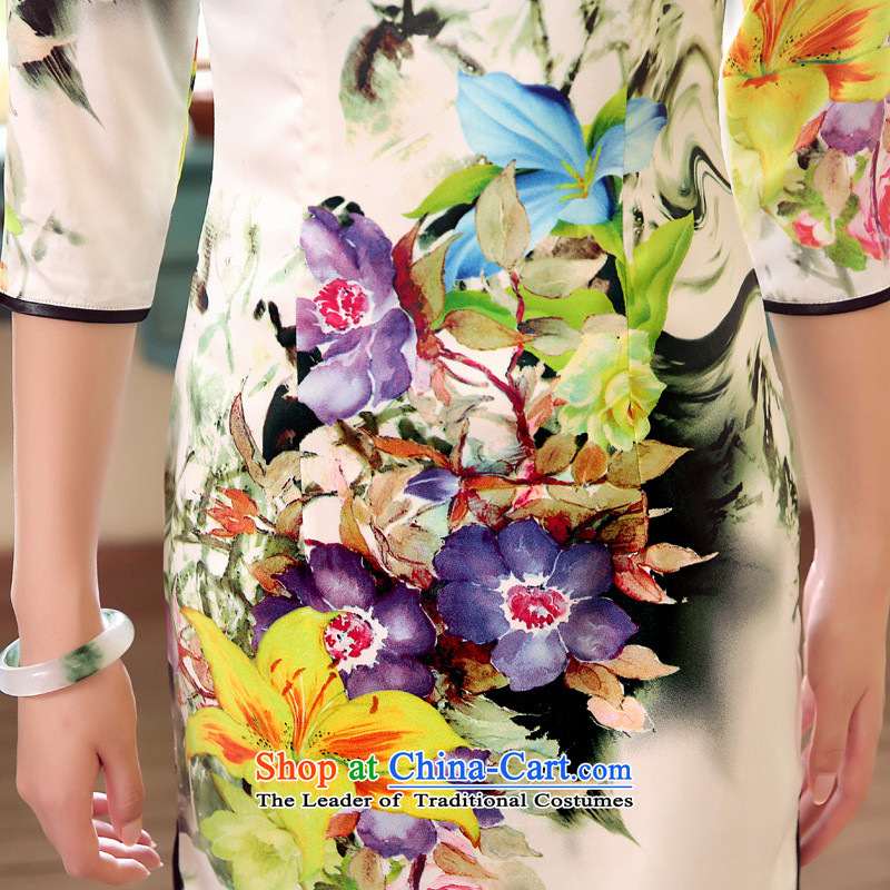 Morning spring and autumn 2015 Land New Stylish retro short, long-sleeved improved sauna Silk Cheongsam Dress Suit M morning flower lovers land has been pressed shopping on the Internet