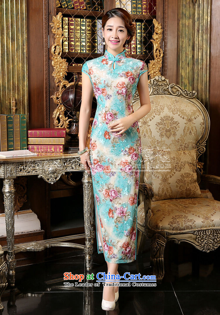 Morning spring and autumn 2015 new land improvement and Stylish retro short-sleeved long wool cheongsam dress blue green light blue L picture, prices, brand platters! The elections are supplied in the national character of distribution, so action, buy now enjoy more preferential! As soon as possible.