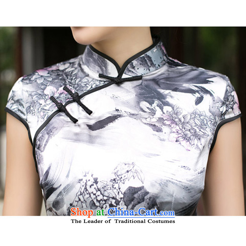 Leung Ching stamp silk retro-Sau San improved daily short cheongsam dress stylish dresses bridesmaid dress annual gifts high collar color pictures of the forklift truck low M Leung micro-ching , , , shopping on the Internet
