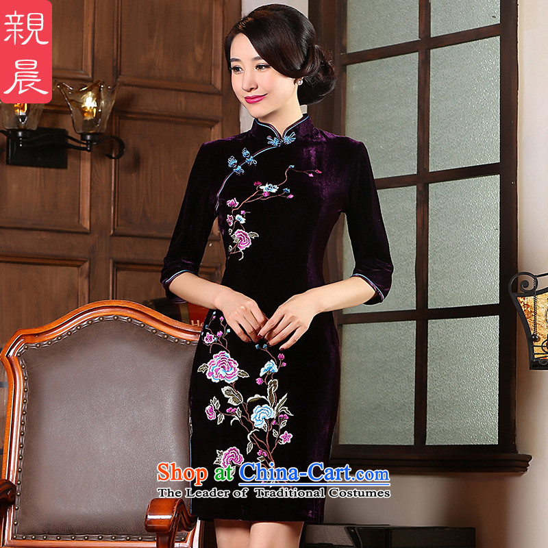 The new 2015 pro-morning autumn large_ scouring pads with daily improvement qipao mother Ms. Stylish retro in the skirt?3XL cuffs