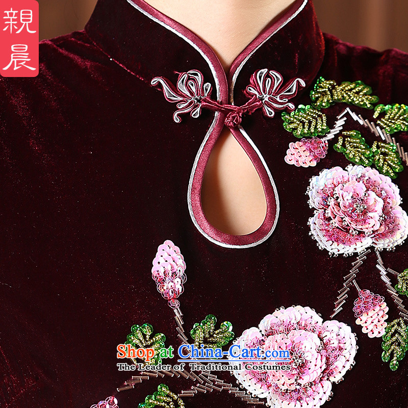The pro-am spring and autumn 2015 new larger cheongsam with stylish retro improved mother in cuff velvet cheongsam dress in cuff 3XL, pro-am , , , shopping on the Internet