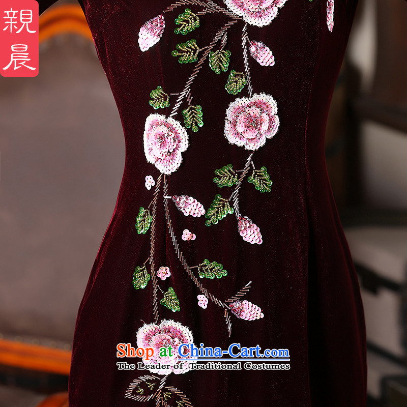 The pro-am spring and autumn 2015 new larger cheongsam with stylish retro improved mother in cuff velvet cheongsam dress in cuff 3XL, pro-am , , , shopping on the Internet