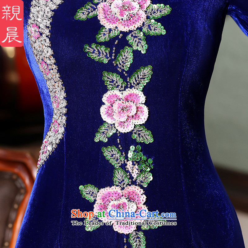 Install MOM 2015 Autumn wedding banquet dress, the major new code upscale velvet improvement in 221 qipao cuff cuff blue 4XL, pro-am , , , shopping on the Internet