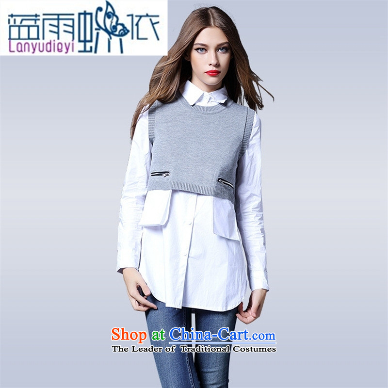 Ya-ting shop 2015 Early Autumn new women's western style shirt + knitted vests two kits VA87750 black?S