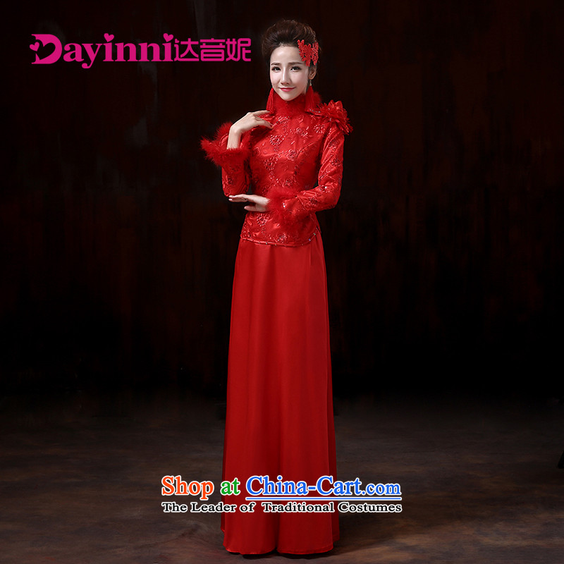 2015 new cheongsam Gross Gross for cuff shoulder adorned with flowers, Tang dynasty wedding dress bows to the lift mast marriages cheongsam RED M
