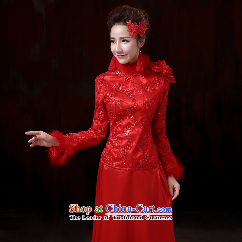 2015 new cheongsam Gross Gross for cuff shoulder adorned with flowers, Tang dynasty wedding dress bows to the lift mast qipao marriages to tone Connie M Red (dayinni) , , , shopping on the Internet