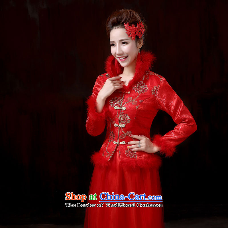 Embroidery large red married long autumn and winter video thin qipao Sau San bride evening dress for banquet bows marriage gross XXL, red tone dayinni stephanie (up to) , , , shopping on the Internet