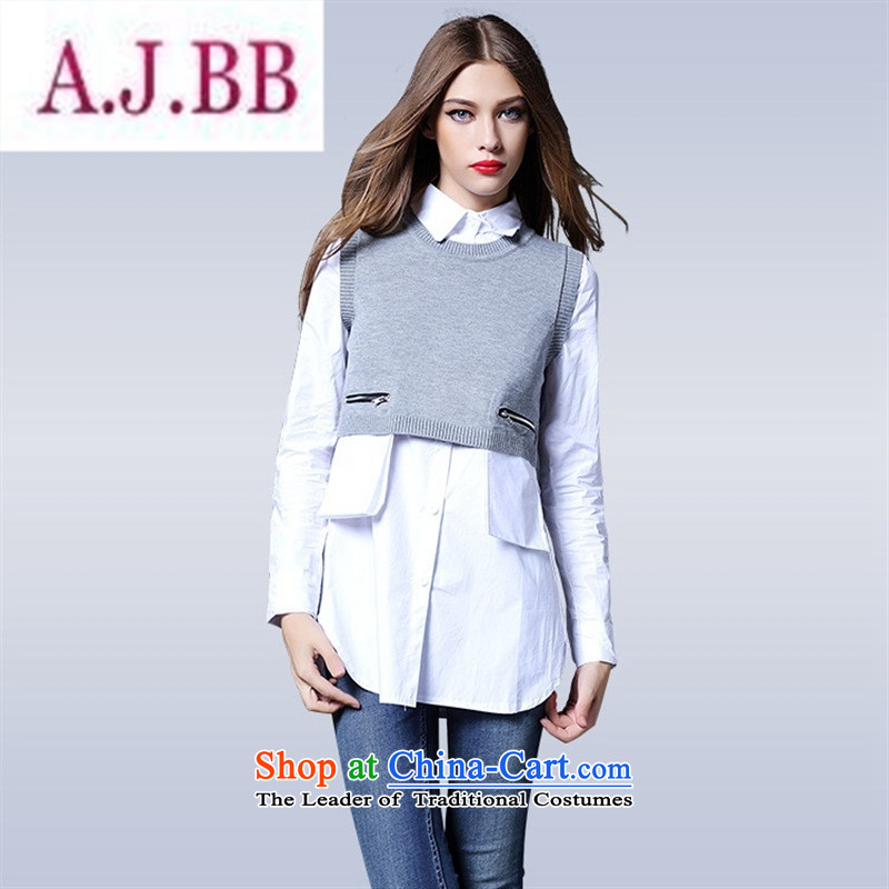 Ya-ting and fashion boutiques early autumn 2015 new women's western style shirt + knitted vests two kits VA87750 GRAY?M