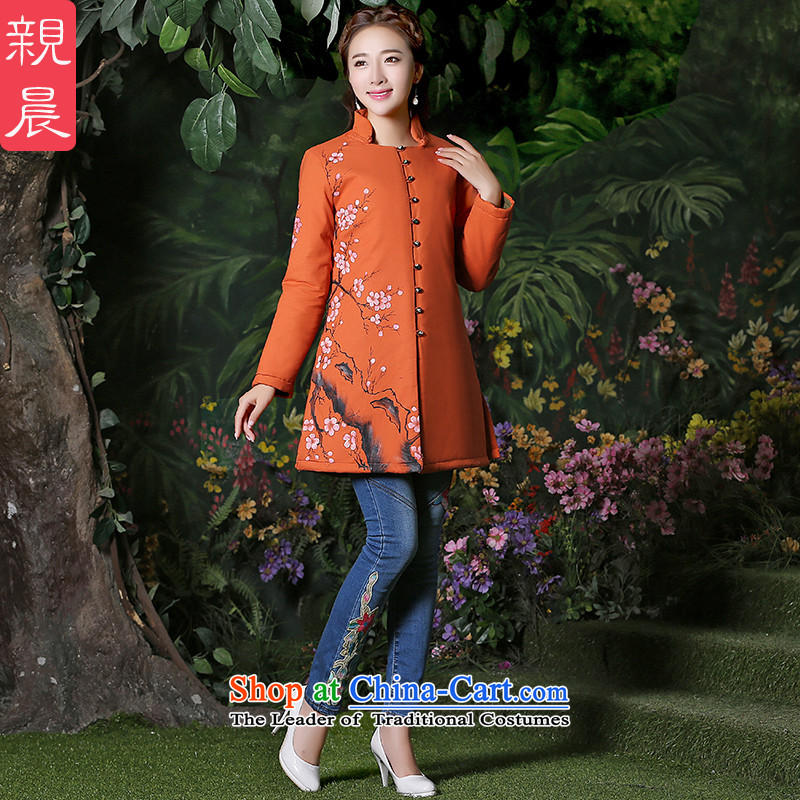 Tang dynasty women 2015 Autumn installed China wind improved long-sleeved sweater national wind jacket retro cotton linen clothes for larger orange XL, pro-am , , , shopping on the Internet