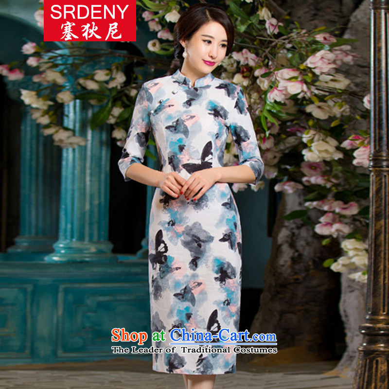 In  2015, New Stylish retro fitted autumn graphics in thin cuff Sau San larger improved linen long skirt 90363 qipao JORIN XXL, plug (SRDENY di) , , , shopping on the Internet