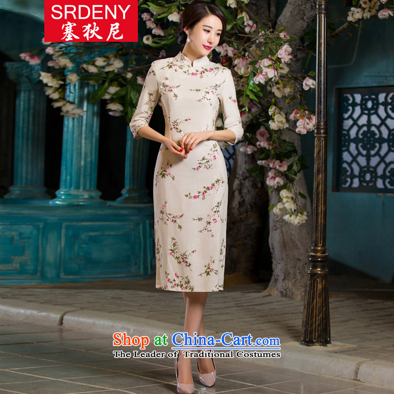 In  2015, New Stylish retro fitted autumn graphics in thin cuff Sau San larger improved linen long skirt 90363 qipao JORIN XXL, plug (SRDENY di) , , , shopping on the Internet