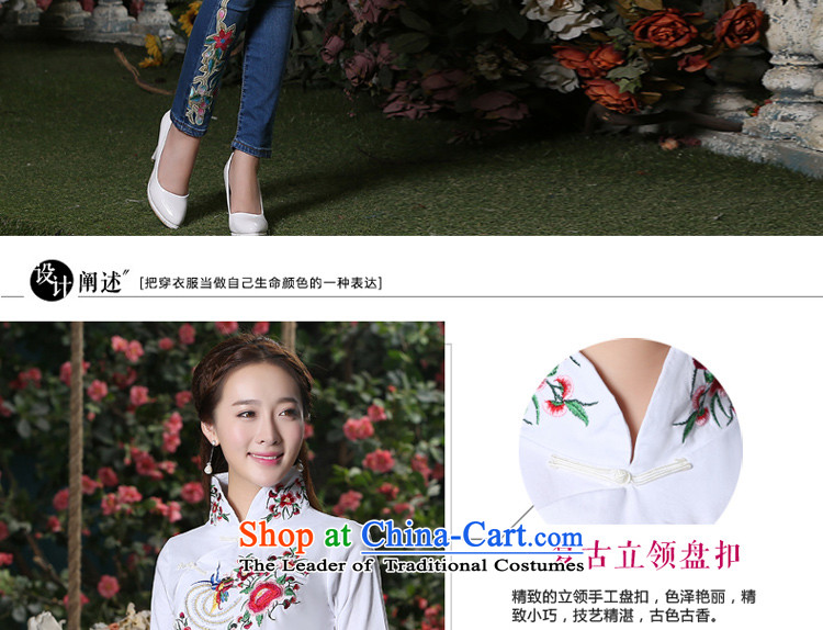 At 2015 new pro-cotton shirt autumn qipao long-sleeved Chinese Antique style everyday improved nation Sau San wind female white + jeans M picture, prices, brand platters! The elections are supplied in the national character of distribution, so action, buy now enjoy more preferential! As soon as possible.