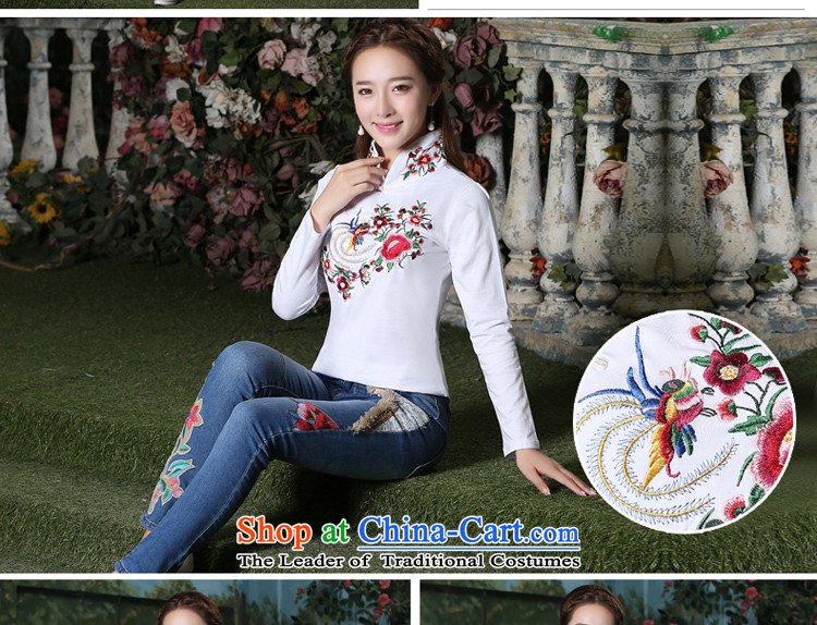 At 2015 new pro-cotton shirt autumn qipao long-sleeved Chinese Antique style everyday improved nation Sau San wind female white + jeans M picture, prices, brand platters! The elections are supplied in the national character of distribution, so action, buy now enjoy more preferential! As soon as possible.