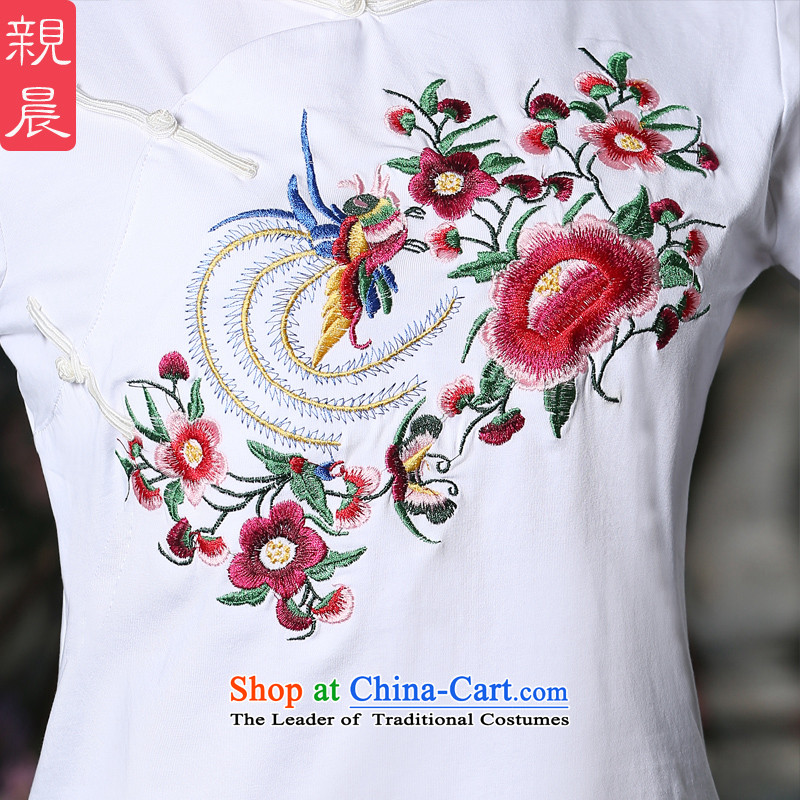 At 2015 new pro-cotton shirt autumn qipao long-sleeved Chinese Antique style everyday improved nation Sau San wind female white + jeans , M, PRO-AM , , , shopping on the Internet