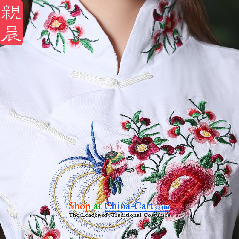 At 2015 new pro-cotton shirt autumn qipao long-sleeved Chinese Antique style everyday improved nation Sau San wind female white + jeans , M, PRO-AM , , , shopping on the Internet