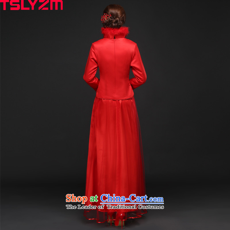 Toasting champagne service bridal dresses tslyzm long length of autumn and winter 2015 new long-sleeved gown Sau Wo marriage Chinese services for diamond red hair red xl,tslyzm,,, shopping on the Internet