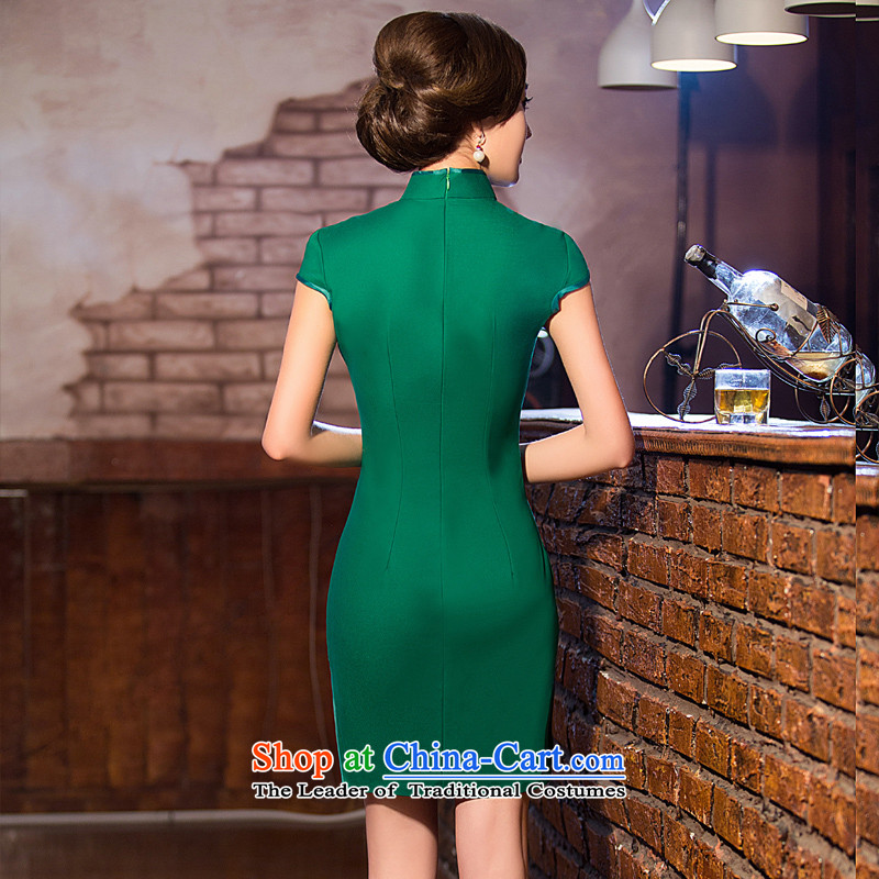 The green cross-sa new pure color cheongsam dress summer daily qipao improved cheongsam dress short cheongsam dress suit Female QD 201 green cross-SA has been pressed the 2XL, shopping on the Internet