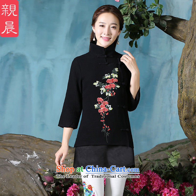 At 2015 NEW PRO-Pack cheongsam dress daily autumn retro style short of improved cotton China wind qipao female clothes Black + North Pattaya yarn embroidery white pants are code, the pro-am , , , shopping on the Internet