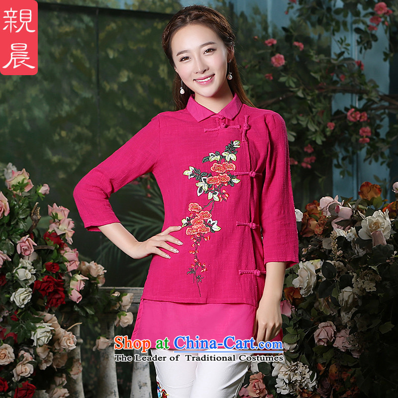 At 2015 new pro-pack Everyday improved stylish autumn 7 cuff cotton of ethnic Chinese women in T-shirt qipao retro Red + North Pattaya Elisabeth embroidered white trousers are code, the pro-am , , , shopping on the Internet
