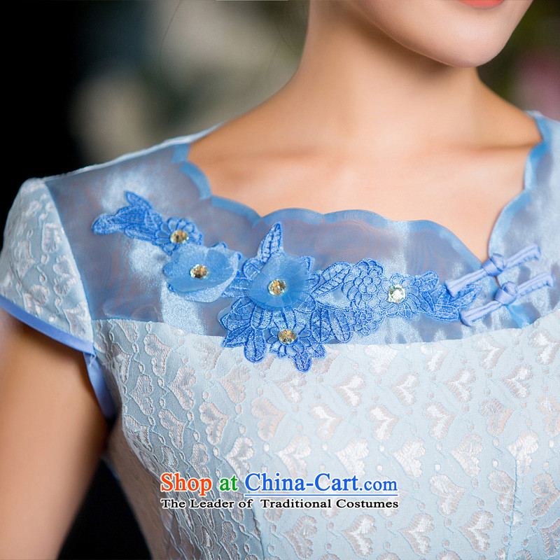 The elegant and stylish retro Elizabeth Yee-lace cheongsam dress arts daily improved cheongsam dress of the QD Sau San 164  M, the light blue cross-sa , , , shopping on the Internet