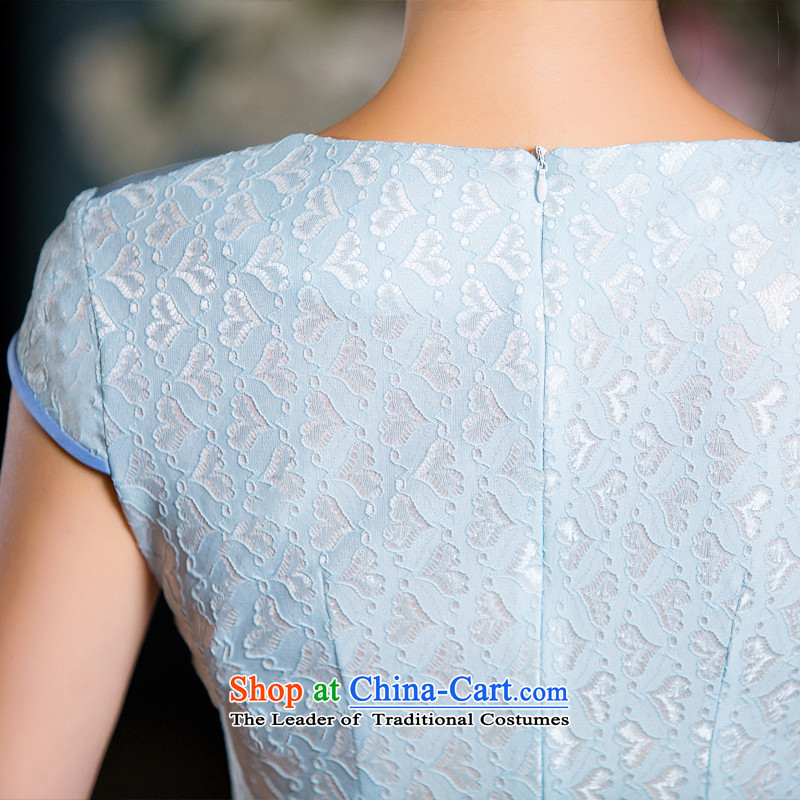 The elegant and stylish retro Elizabeth Yee-lace cheongsam dress arts daily improved cheongsam dress of the QD Sau San 164  M, the light blue cross-sa , , , shopping on the Internet